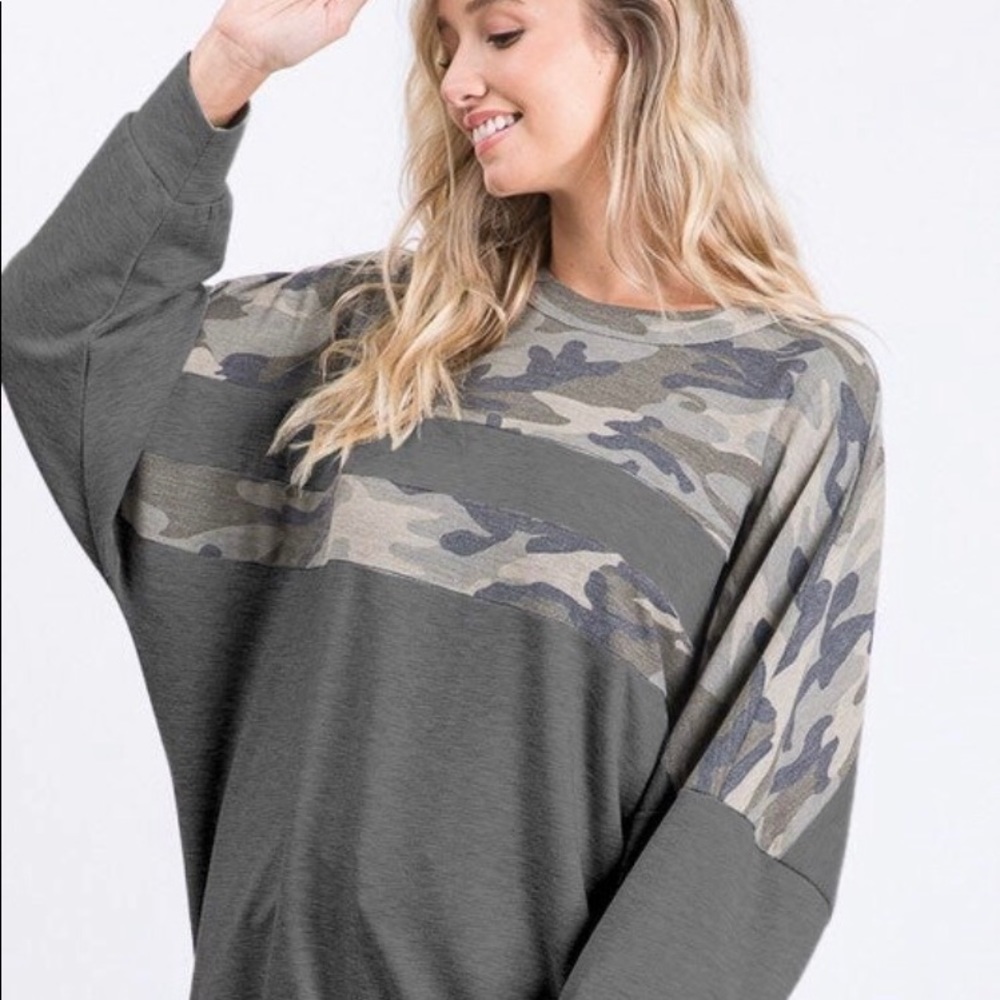 Brand New Charcoal and Camo sweatshirt